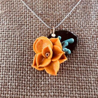Goldenrod Yellow Rose Clay Pendant Necklace..