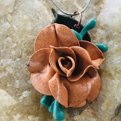 Handcrafted Clay Sand Rose With Blue Seeded..