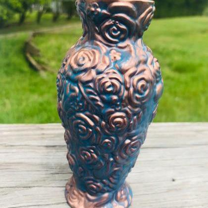 Carved Rose Bud Vase - Painted Cera..