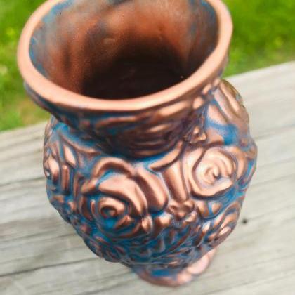 Carved Rose Bud Vase - Painted Cera..